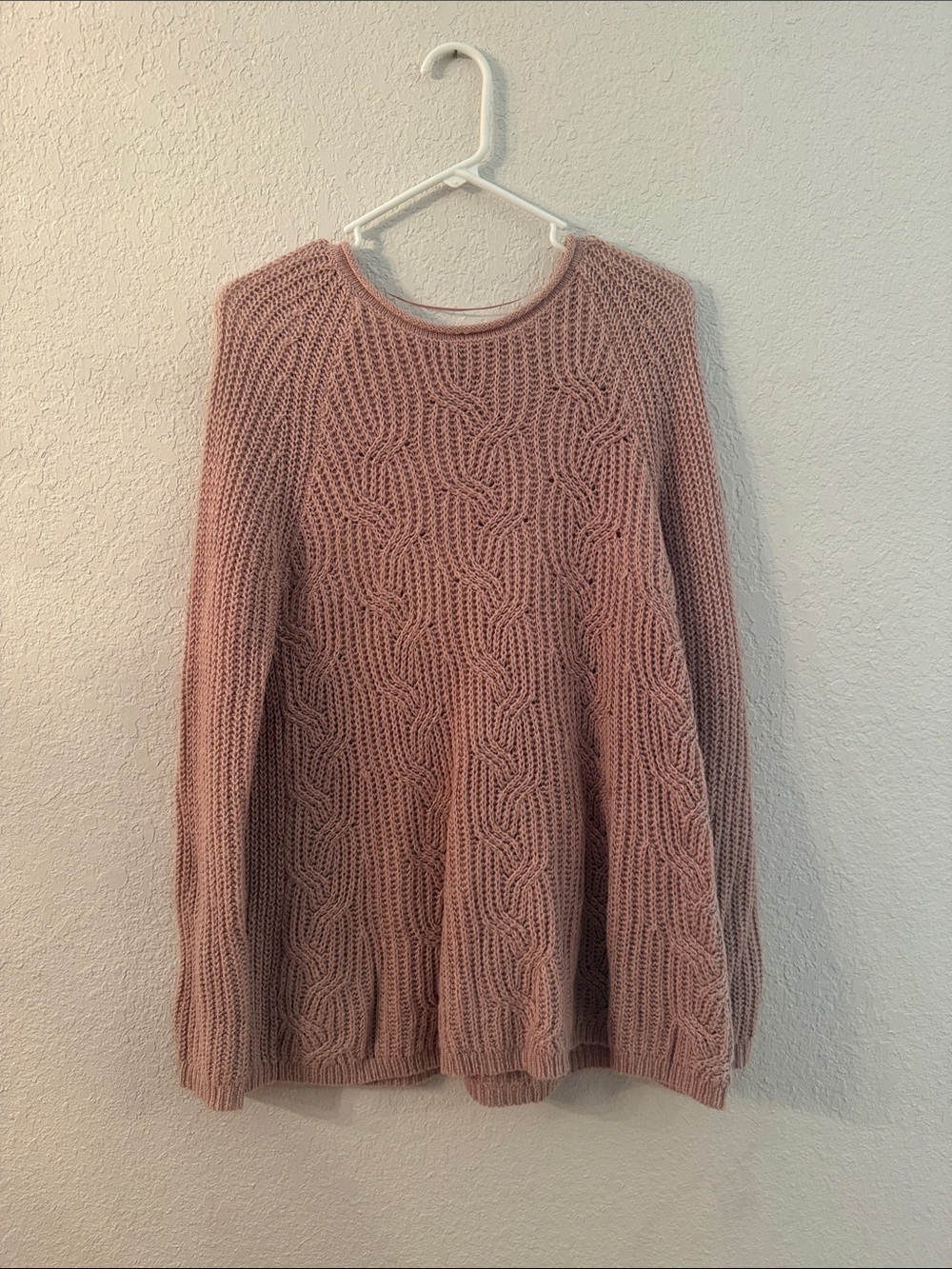 Sonoma Dusty Rose Cable Knit Crew Sweater